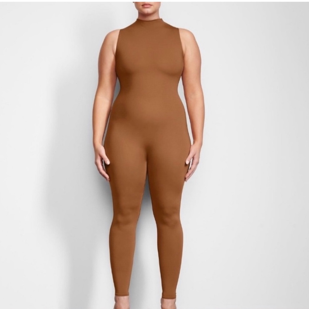 Skims Camel Mockneck sleeveless jumpsuit